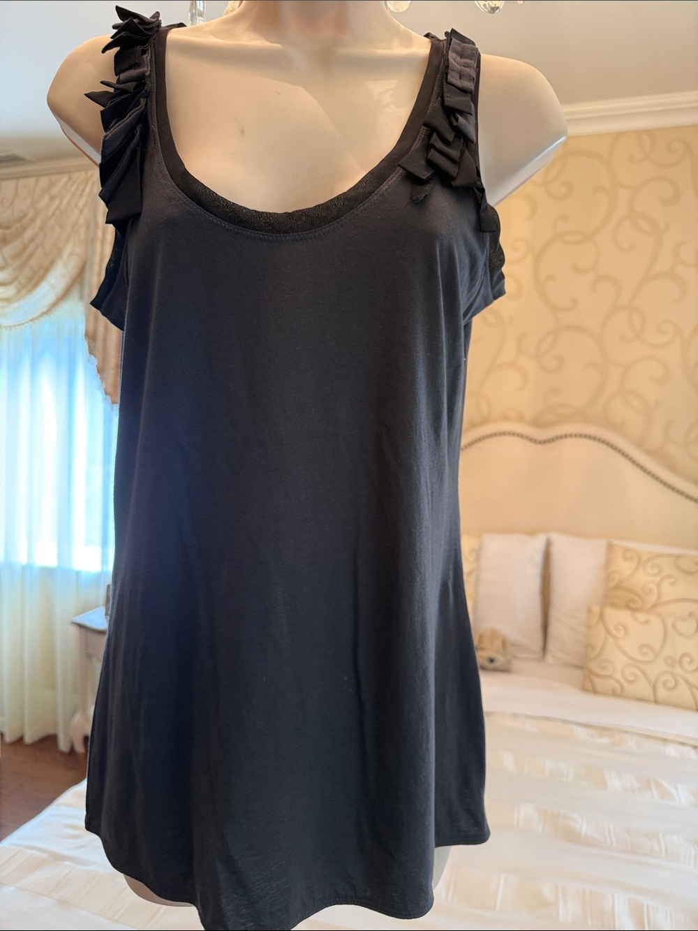 J. Crew Black Ruffle-Shoulder Sleeveless Tank